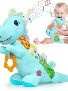 Baby Dino Musical Stuffed Animal Toys for 0-3-6-9-12 Months，Infant Dinosaur